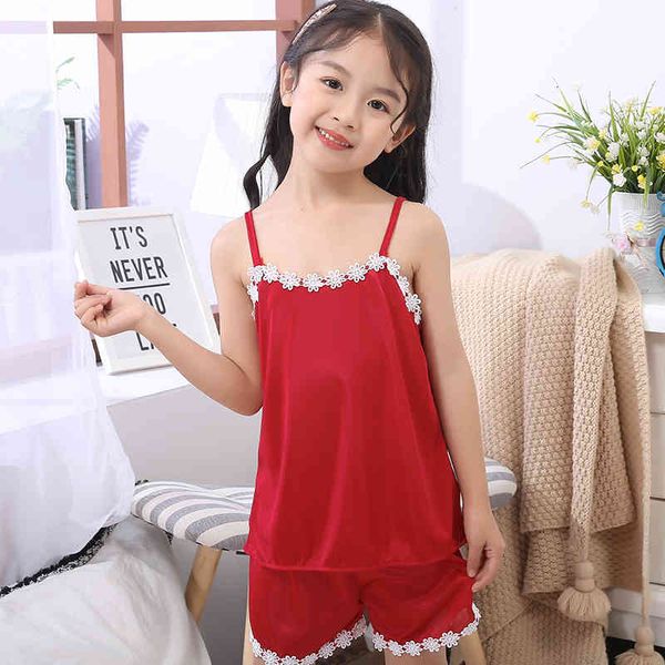 

pajamas new listing children cloth summer sleepwear sets girls sling silk princess night kids home cltoh girl 01sz, Blue;red