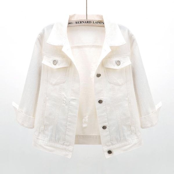 

women's jackets hole seven-point sleeve denim jacket women 2021 spring summer short section loose korean white coat female outwear, Black;brown