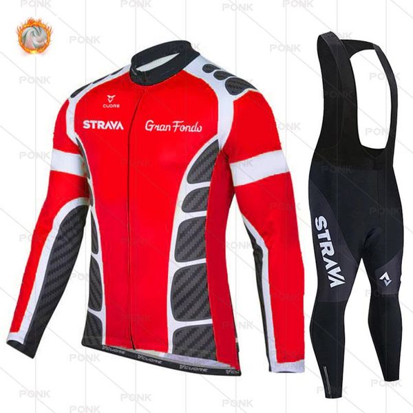 

racing sets strava winter thermal fleece set cycling clothes men's jersey suit sport riding bike mtb clothing bib pants warm ropa, Black;blue