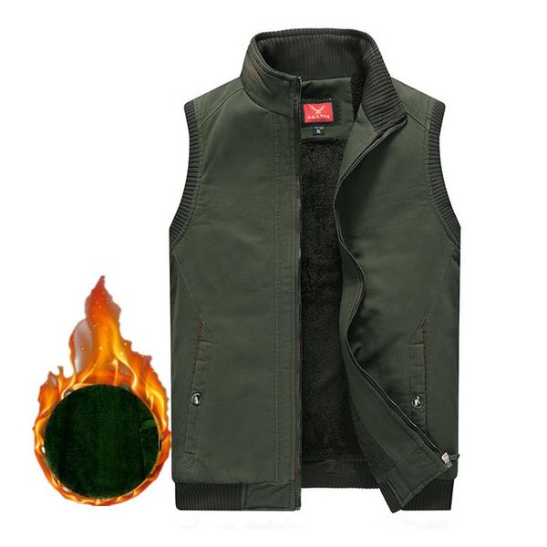 

men's vests 4xl winter thicken fleece vest men waistcoat cotton sleeveless casual jacket male super warm clothing army green, Black;white