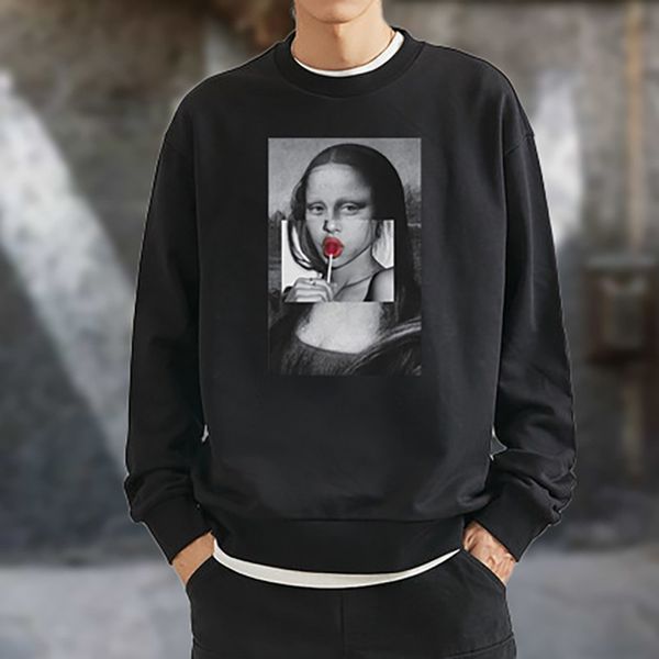 

fall new casual hoodls personalized mona lisa men's sweater long sve, Black