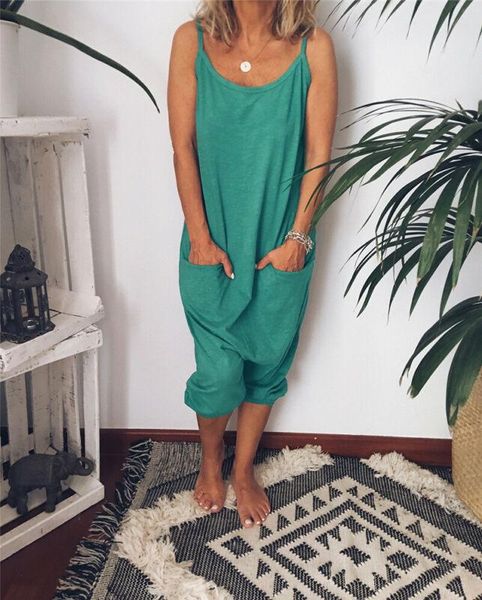 

women's jumpsuits & rompers ladies loose baggy strappy romper jumpsuit summer casual overalls playsuit harem pants black green red, Black;white