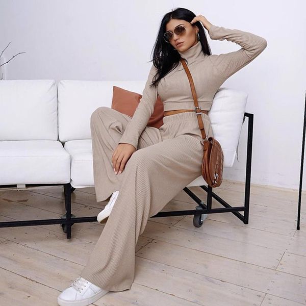 

women's two piece pants solid color harajuku streetwear daily casual fashion long sleeve skinny wide leg slim fit pant sets, White