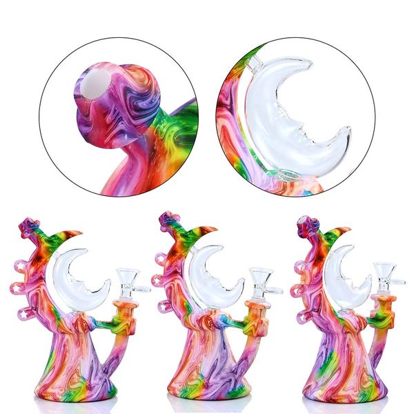 Tubi per l'acqua in vetro stampa tubi per fumatori bong in silicone narghilè luna dab rig tubo per tabacco uso per erbe secche con ciotola da 14 mm