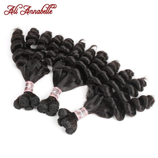 

double drawn human hair brazilian funmi weave 1/3/4 piece natural color loose curl extensions ali annabelle bulks, Black