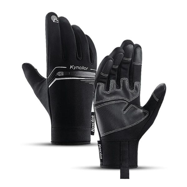 

bike gloves screen touching waterproof storage design for outdoor activities climbing fishing skiing hiking cycling gift present, Black