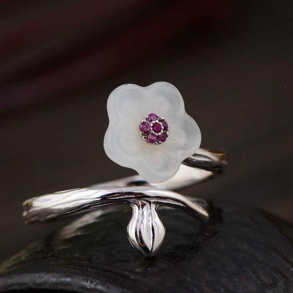 

silver ring for women jewelry 100% original pure s925 sterling rings natural hetian jade lotus flower zircon cluster, Golden;silver
