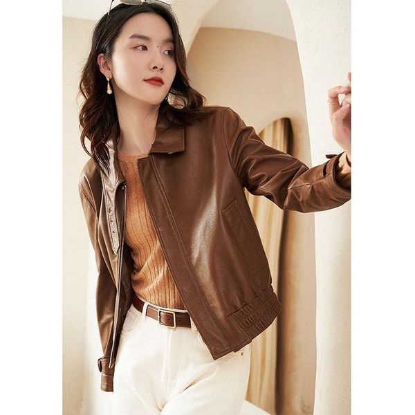

women's leather & faux sheep skin genuine coat square collar women short spring show thin motorcycle korean version, Black
