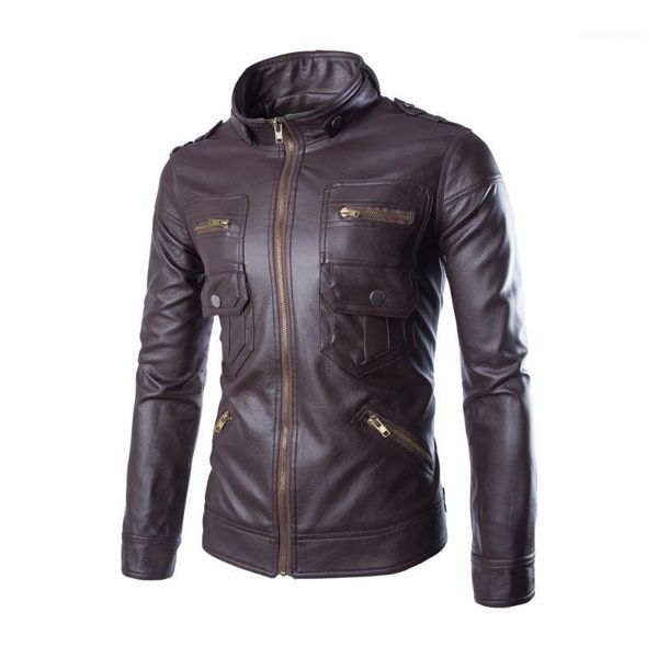 

men's fur & faux motorcycle leather jackets spring clothing slim business casual coat outwear jaqueta, Black
