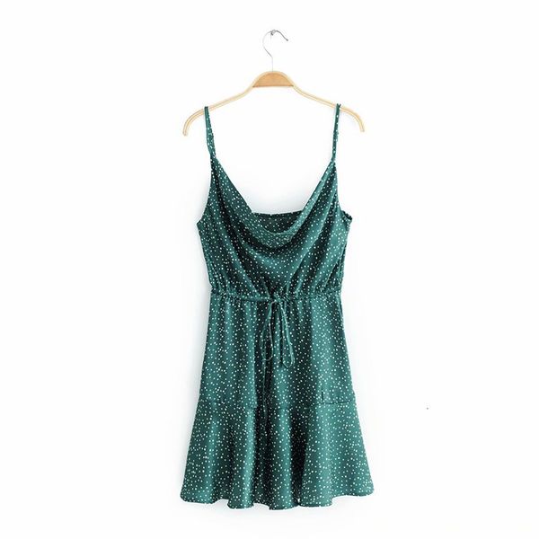 

casual dresses women square collar 2021 summer fashion ladies high street vintage female polka dot sling mini 7xm4, Black;gray