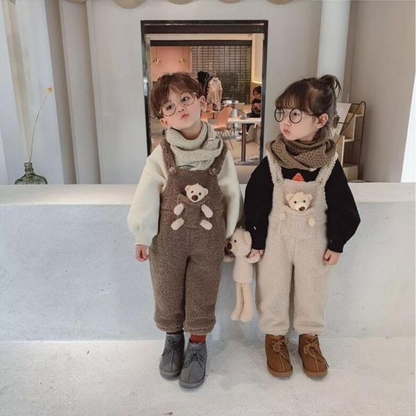 

jumpsuits baby girls jumpsuit overalls kids trousers children pants boys fleece warm clothes fashion toddler cute bear, Blue