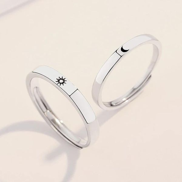 

simple 2 piece set couple sun moon adjustable ring fashion women wedding anniversary jewelry gift romantic valentine's day cluster ring, Golden;silver