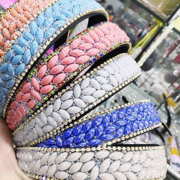 

hair clips & barrettes personality ab colorful rhinestones wide headband baroque luxury oval crytsal beaded turban ethinic headdress accesso, Golden;silver