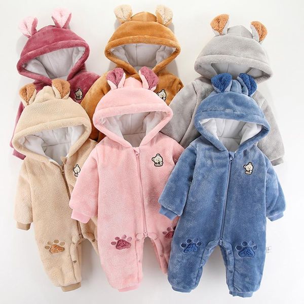 

rompers born infant baby boys girls hooded jumpsuit cartoon bear zipper long sleeve fleece romper winter warm clothes#fs, Blue
