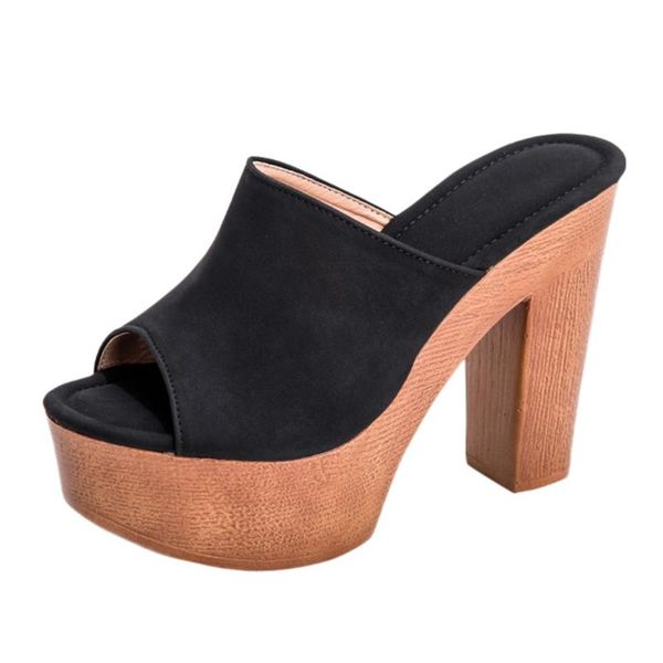 

slippers sagace fashion women summer european and american thick heel sandals flip flops fish mouth high heels, Black