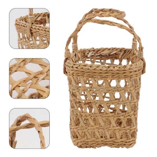 

1pc fruit basket hand-held woven (light brown) storage baskets
