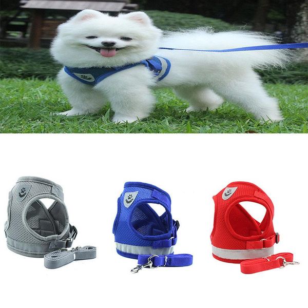 

dog collars & leashes breathable harness summer pet reflective vest walking lead puppy mesh leash medium small for polyester