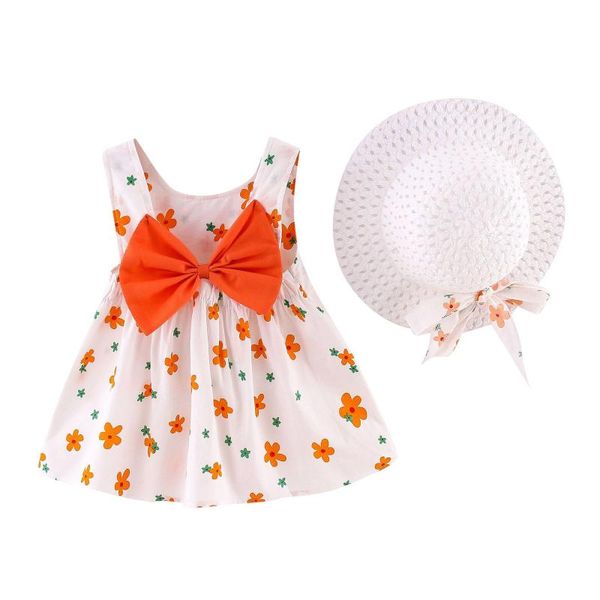 

girl's dresses summer dress toddler baby kids girls clothes sleeveless floral princess hat outfits vestido flowers children, Red;yellow