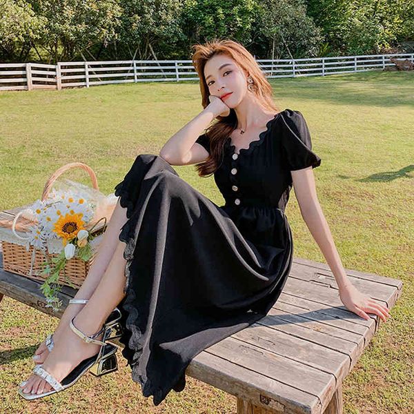 

dresses a-line black bellflower french retro slim temperament female summer sleeve wave women plus size, Black;gray