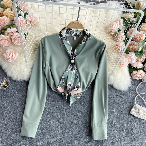 

singreiny women elegant korean blouse chic print o neck long sleeve casual spring new fashion streetwear blouses 210419, White