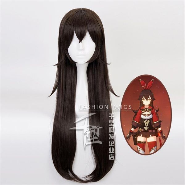 

other event & party supplies genshin impact amber cosplay wigs game long brown straight wig with bangs heat resistant synthetic hair