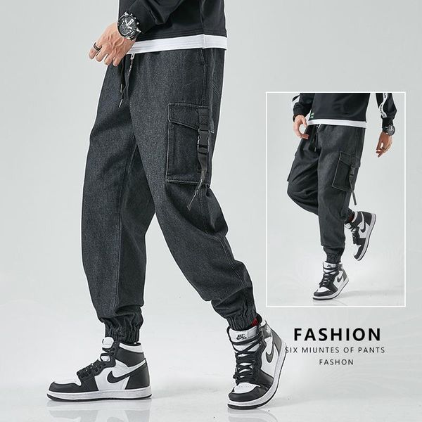 

tactical pants men joggers cargo baggy harem japanese streetwear ankle harajuku casual sport vintage hip hop jeans men's, Black