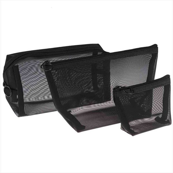 

3pcs Set Casual Zipper Cosmetic Bag Toiletry Wash Make Up Transparent Mesh Makeup Case Organizer Storage Pouch Women Travel