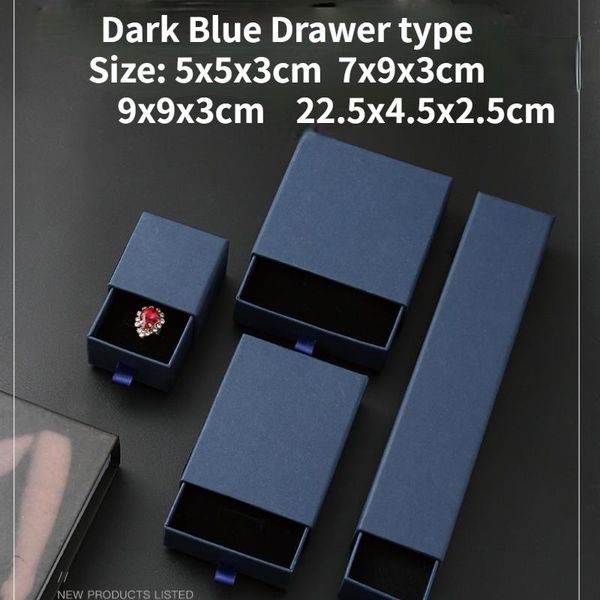 

gift wrap dark blue drawer type cardboard jewelry set box for jewellery necklace packaging wedding party mother's day display