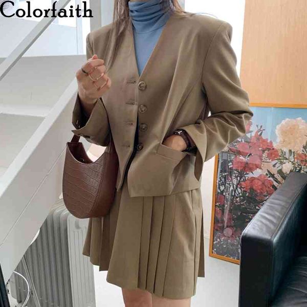 

autumn winter women sets 2 piece outfits matching pleated skirt high elastic waist fashionable suit ws1808 210427, White