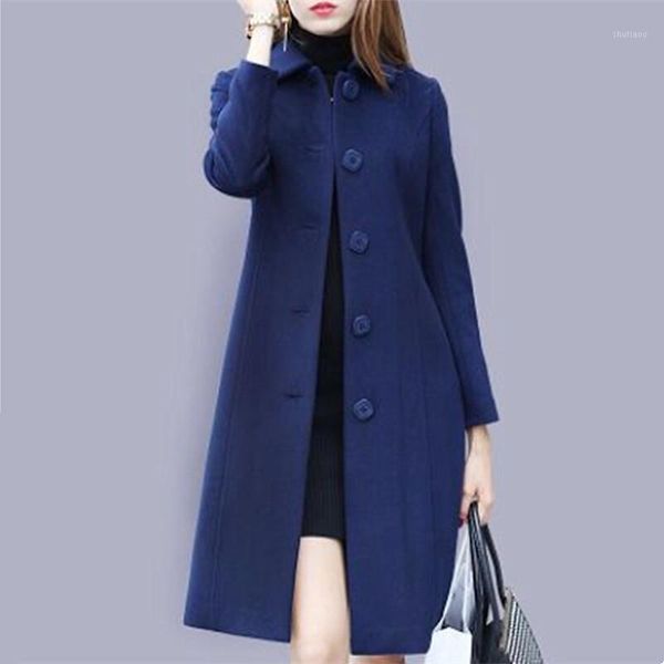 

women's wool & blends autumn winter s cotton long sleeve women coat lapel big yards slim-fit pure color casual, Black