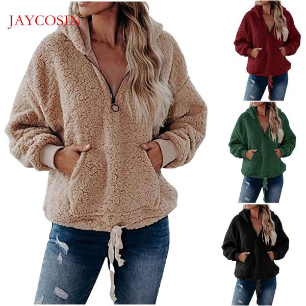 

women's hoodies & sweatshirts jaycosin winter women hooded long sleeve harajuku shirts fashion solid plush pullover feminino streetwear, Black