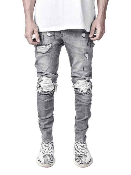 Jeans strappati slim fit da uomo Pantaloni da mendicante con patch di jeans dipinti da uomo Jumbo Pantaloni hip-hop da uomo taglia S-4XL