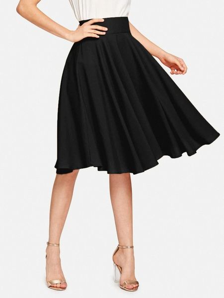 

high rise wide waistband circle skirt 27i1#, Black