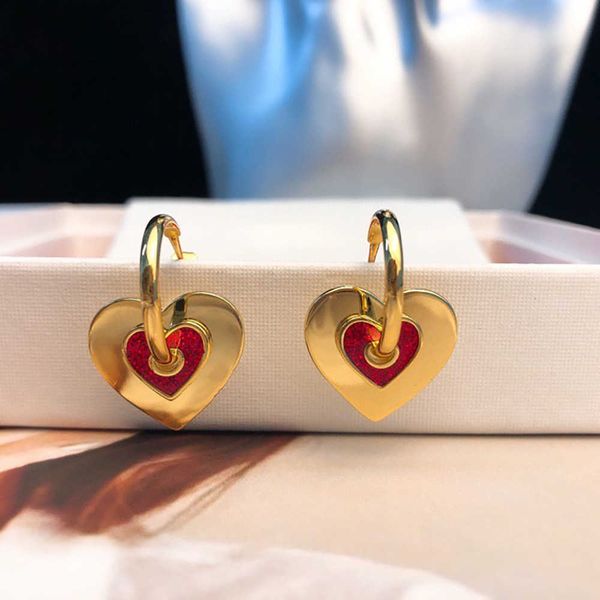 

2021 brand fashion pearl jewelry gold color earrings paris unique red heart design date wedding party fine luxury brand, Golden