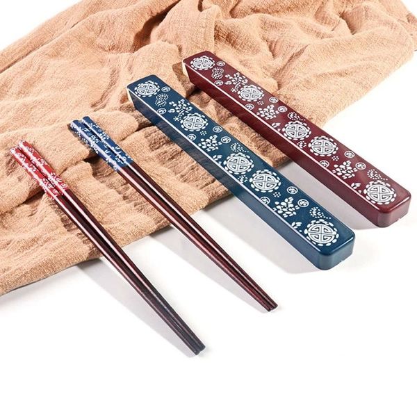 

chopsticks japanese with box set natural ironwood handmade value gift sushi chinese reusable portable travel tableware