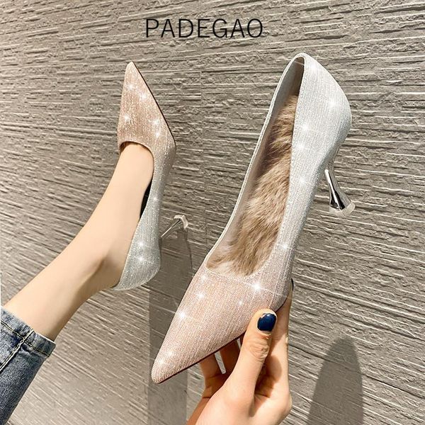 

dress shoes 2021 bling party luxury women fashion elegant silver heels for, Black