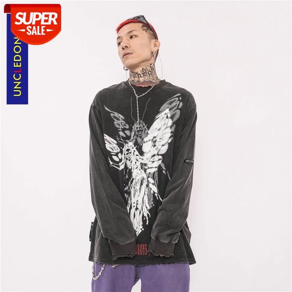 

uncledonjm graphic tees damaged vintage hip hop long sleeve t shirt oversized streetwear harajuku summer lsd15 #hu11, White;black