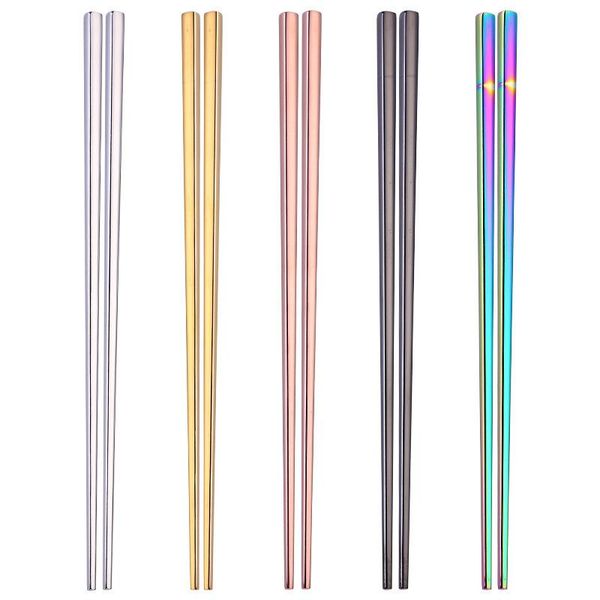 

chopsticks 1 pair stainless steel metal 304 square set reusable sticks eco-friendly flatware