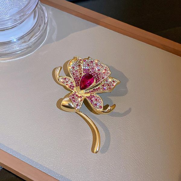 

pins, brooches lovelink metal red crystal flower beautiful fashion jewelry corsage for women simple accessories, Gray
