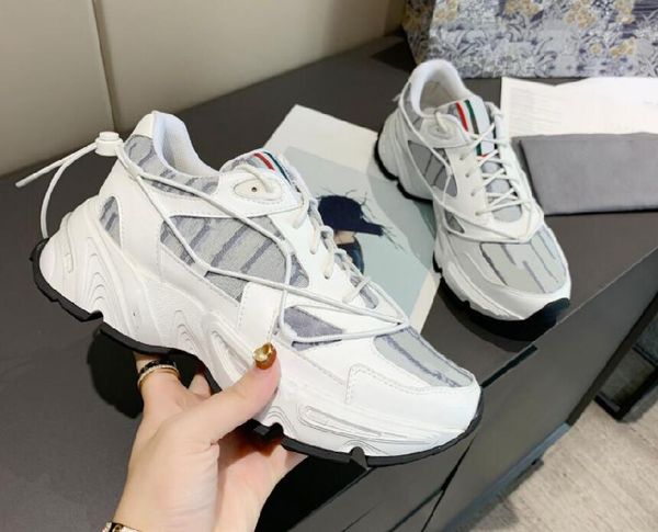 

designer shoes white leather calfskin sneakers technical knit women platform blue grey shoe with box, Black