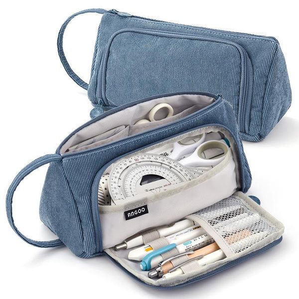 

pencil bags large capacity pouch corduroy solid color retro multi inside pocket multifunctional handheld stationery storage bag