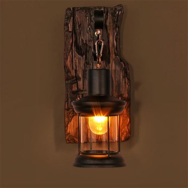 

wall lamp antique retro vintage industrial wood sconce light restaurant cafe bar aisle corridor decorative home deco