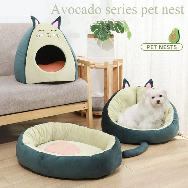 

kennels & pens avocado pet dog bed for cats dogs warm cat cave house kennel short plush beds small soft sofa mat