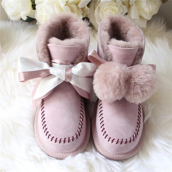 

boots genuine leather wool 2021 women sheep snow shoes fur flat warm winter, Black