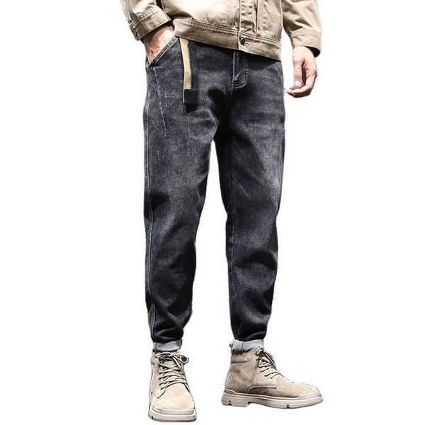 

men's jeans spring 2021 mens streetwear fashion loose brand harem stretch feet straight pants male handsome summer black denim for man, Blue