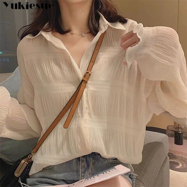 

long sleeve women's shirt blouse for women blusas womens and blouses chiffon shirts ladie's plus size white 210519