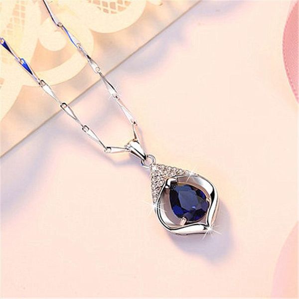 

pendant necklaces 925 sterling silver cute shiny star choker drop charm charming woman wedding jewelry angel's love high-end sapphire