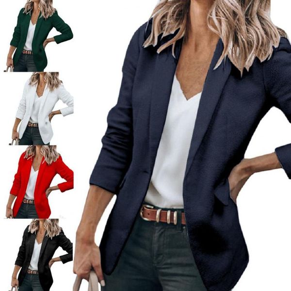 

women's suits & blazers autumn blazer solid color simple fake pockets turndown collar coat, White;black