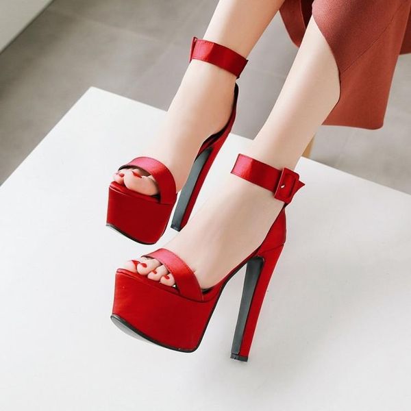 

dress shoes 2021 summer super high heel sandals women's large round head waterproof platform thick, Black