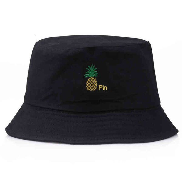 

double-side pineapple print foldable bucket hat beach sun hat street headwear fisherman outdoor cap men and woman, Blue;gray